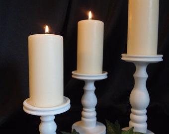 Set of 3 White Pillar Candle Holders