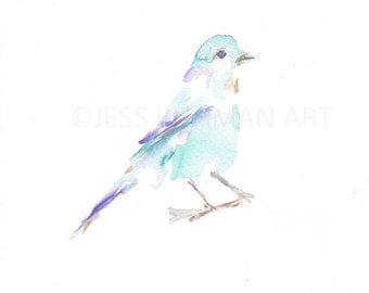 Print of Original Watercolor Painting, Titled: "Mavis the Bird" by Jessica Buhman 8 x 10 Light Pastel Watercolor Bird
