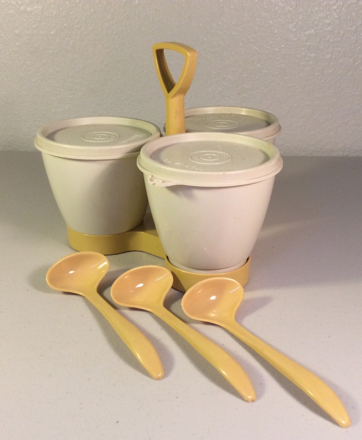 Vintage Tupperware Condiment Caddy with Spoons