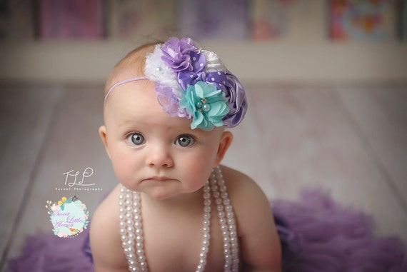 Big baby headband Aqua white purple headband Fancy infant