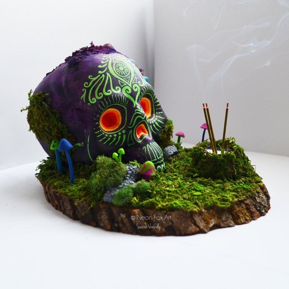Incense Burner Skull Sculpture // Made To Order // by NeonFoxArt