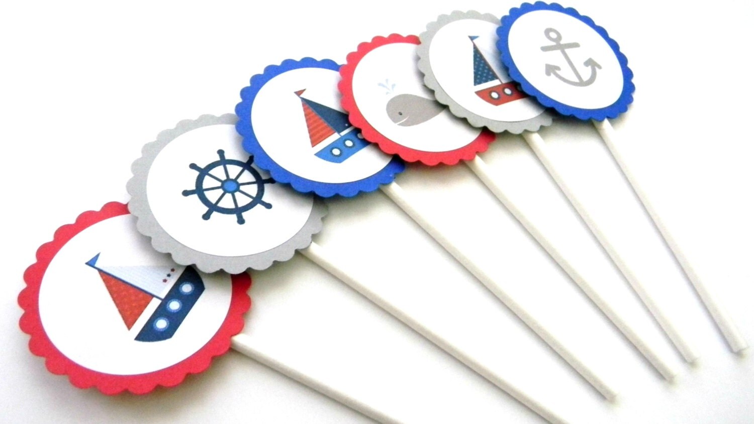 12 Nautical Cupcake Toppers First Birthday Nautical Theme