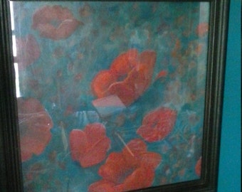 Poppies on Teal Original art painting