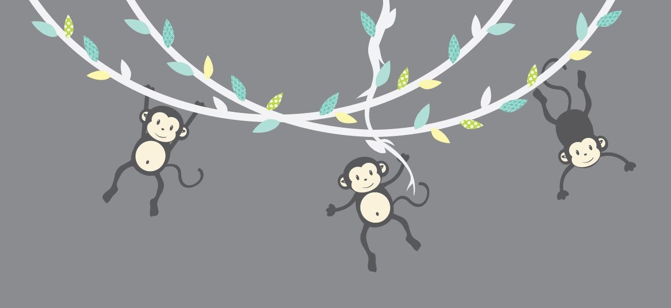 Hanging Monkey Wall Decal Monkey Vines Monkey Decal Nursery