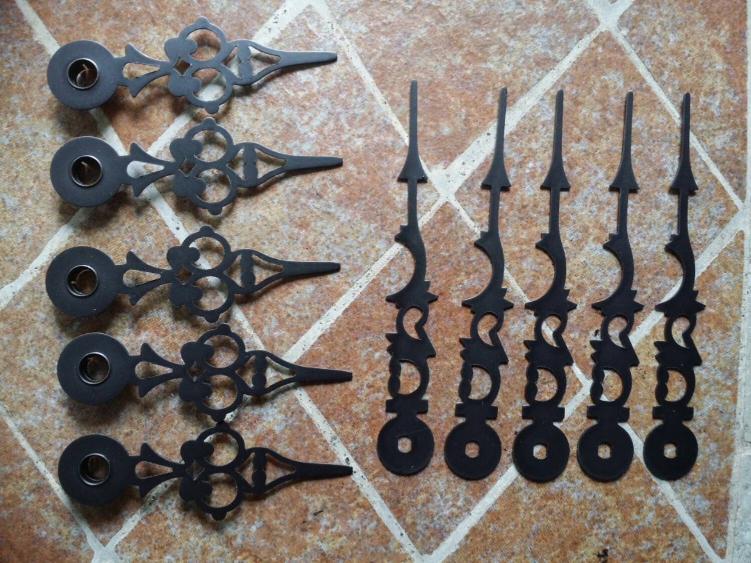 10 Clock Hands 5 Pairs Black Ornate Scroll Victorian Second