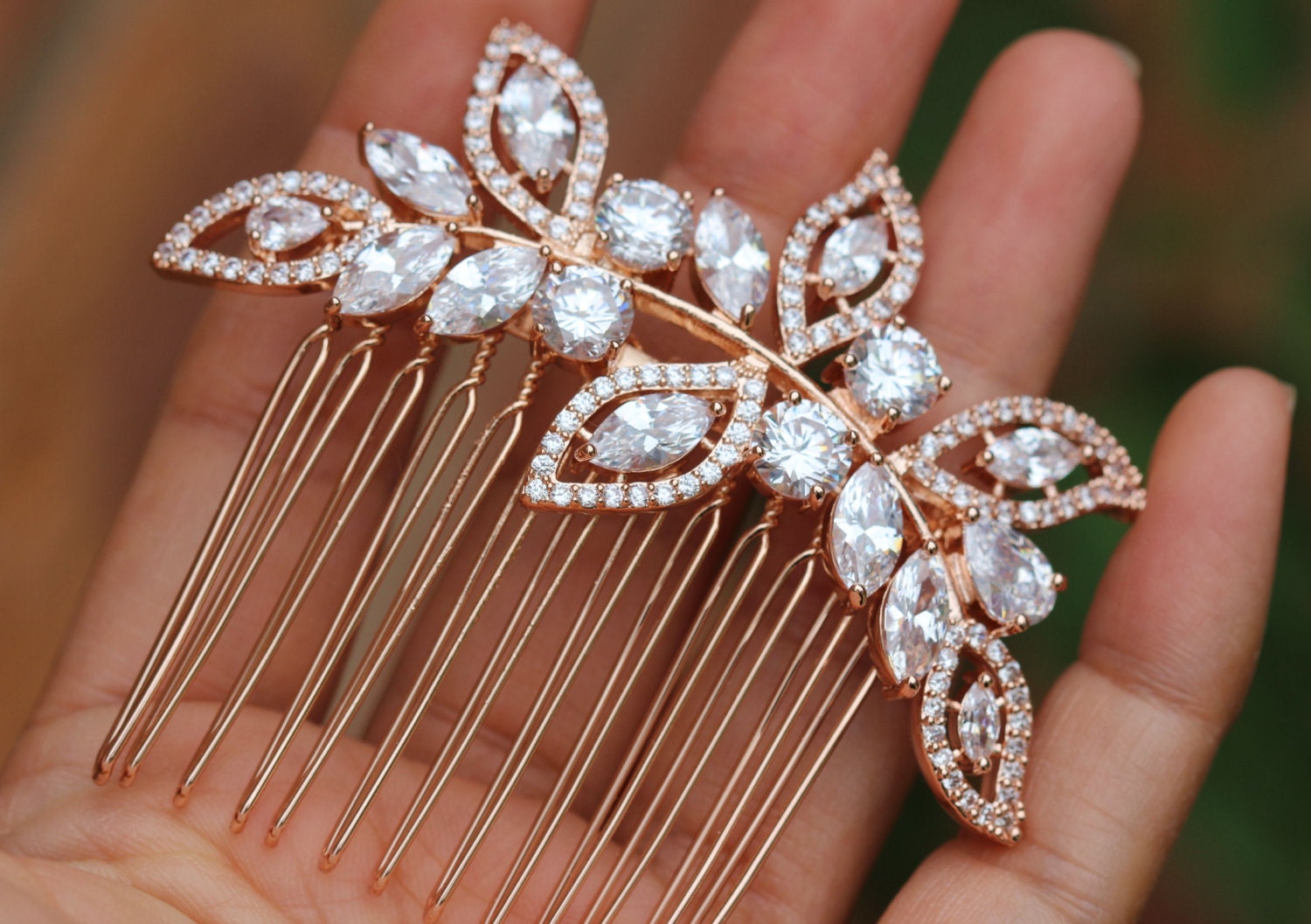 Bridal hair comb rose gold hair comb hair by arbjewelry on Etsy