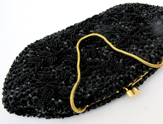 Black Evening Purse Vintage Beaded Sequin Convertible Clutch