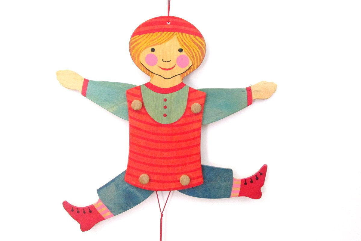 Vintage Jumping Jack Wood / String Puppet Folk Doll