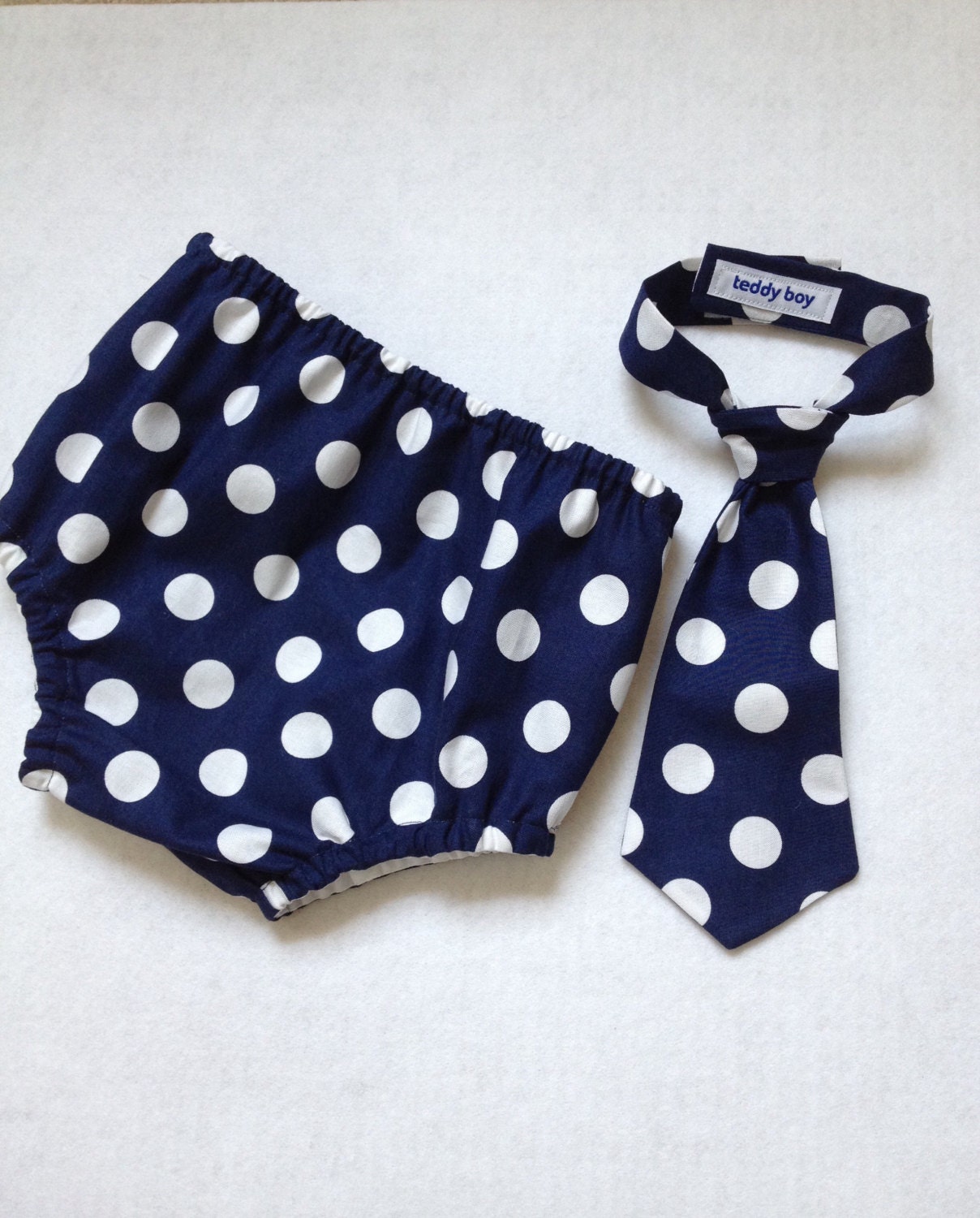 12 mo Baby Boy Diaper Cover and Matching Neck Tie in navy
