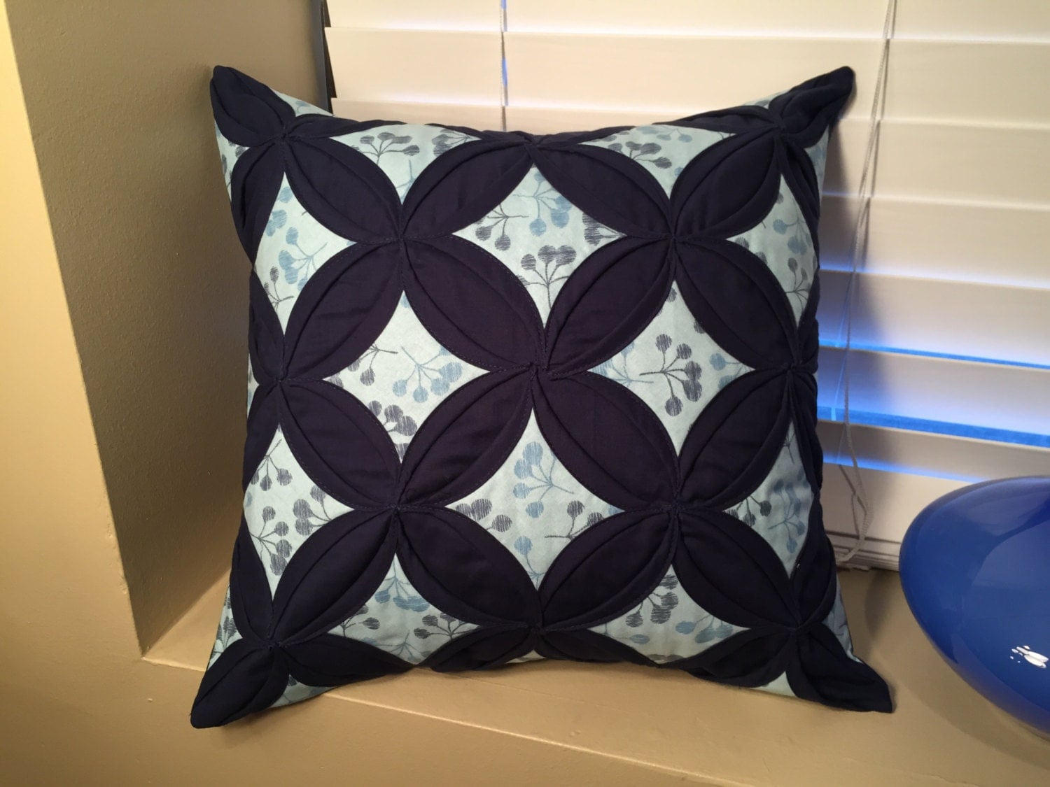 Blue Flower Quilted Throw Pillow Cover