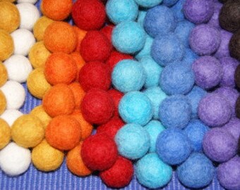 Felt Balls, Felt Beads, Pom Poms, Wool Beads , Color 12 birght colors - or you CHOOSE, Sizes 1.0 cm, 1.5 cm, 2.0 cm, 2.5 cm, 3.0 cm, 4.0 cm