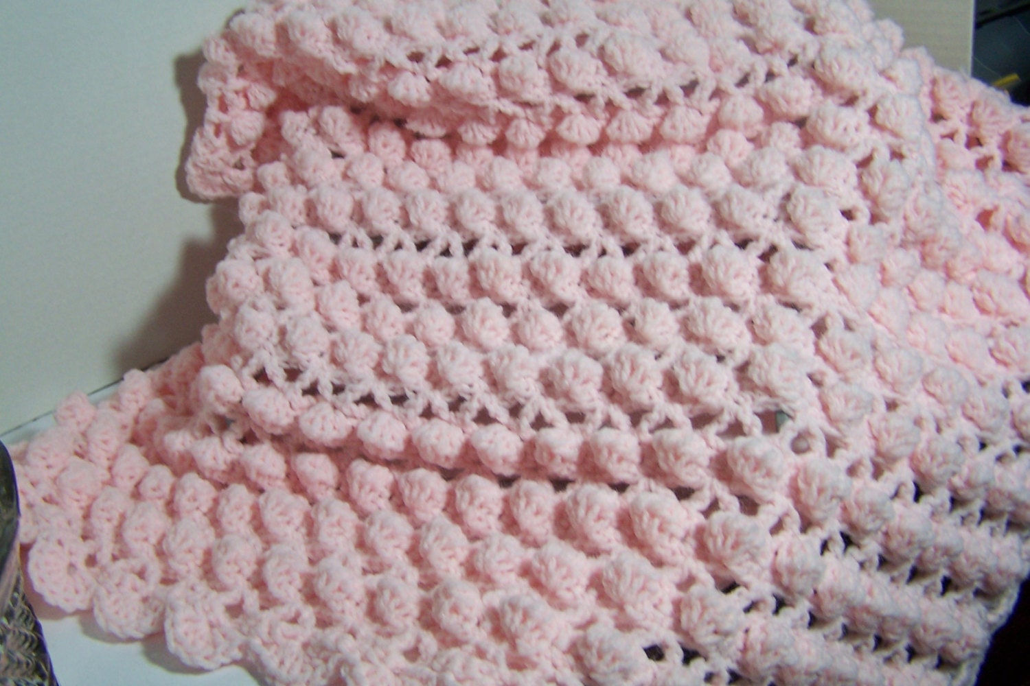 Crocheted Pink Puff Stitch Baby Blanket by DelightsbyJudy on Etsy