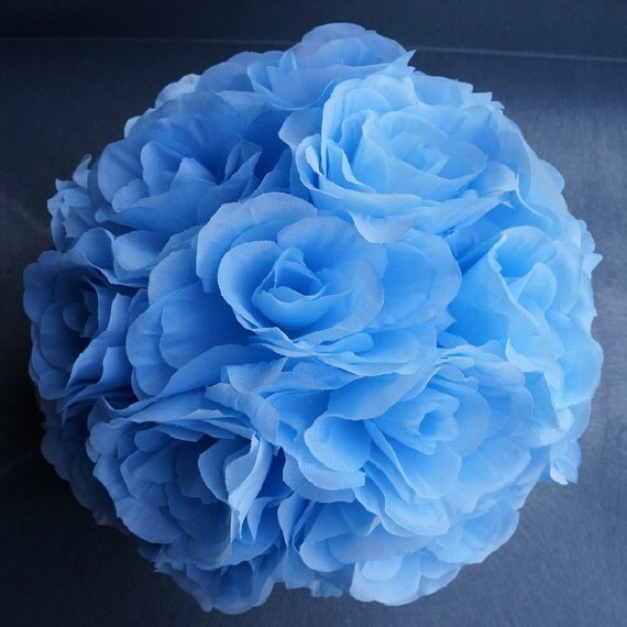 Silk kissing pomander flower ball 10 LIGHT BLUE by CODWholesale