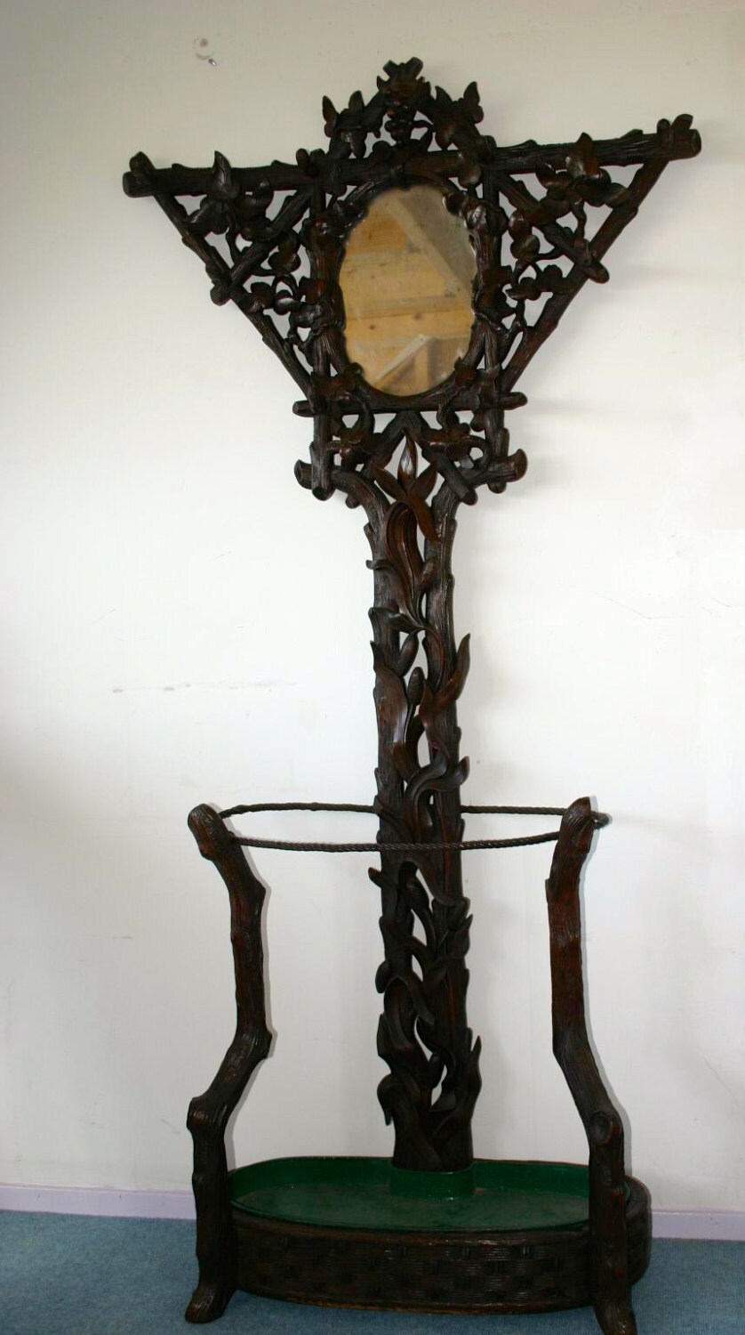 Carved Walnut Victorian Black Forest Hall Tree Stand Haute Juice