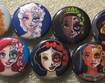princess Sugar Skull flatback buttons, crafts, bottlecaps, scrapbooking