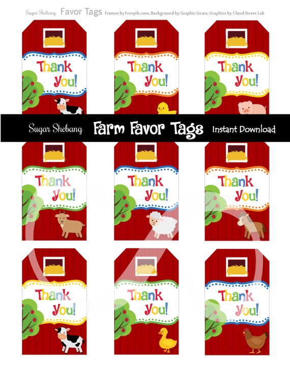 Farm Party Favor Tags INSTANT DOWNLOAD Farm Party Supplies