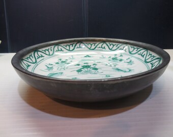 Vintage ACF Japanese Porcelain Ware Pewter Encased Decorative Bowl