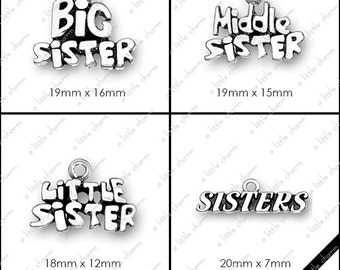 Word Charms, Big Sister, Middle Sister, Little Sister, Big Sis, Lil' Sis, Mother, Mom, Grandma, Grandpa, Madre