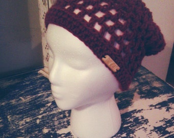 Burgundy Crochet Slouch Hat