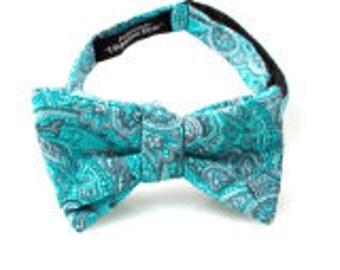Turquoise Paisley Self Tie Bow Tie