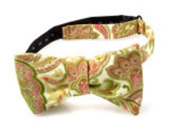 Pink and Green Paisley Self Tie Bow Tie