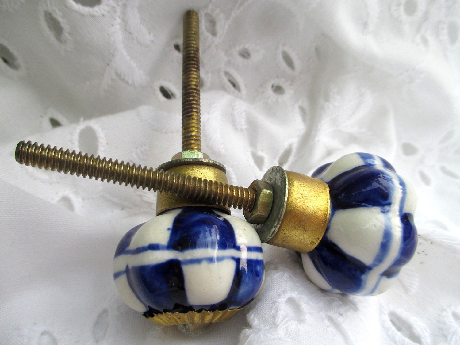 Antique Drawer Knobs Cobalt Blue and White by MyGrandmothersHouse