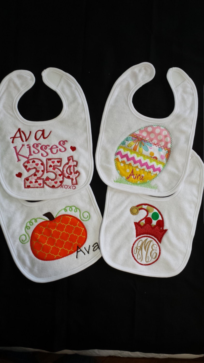 Infant Holiday Velcro Closure Bibs Personalized Custom