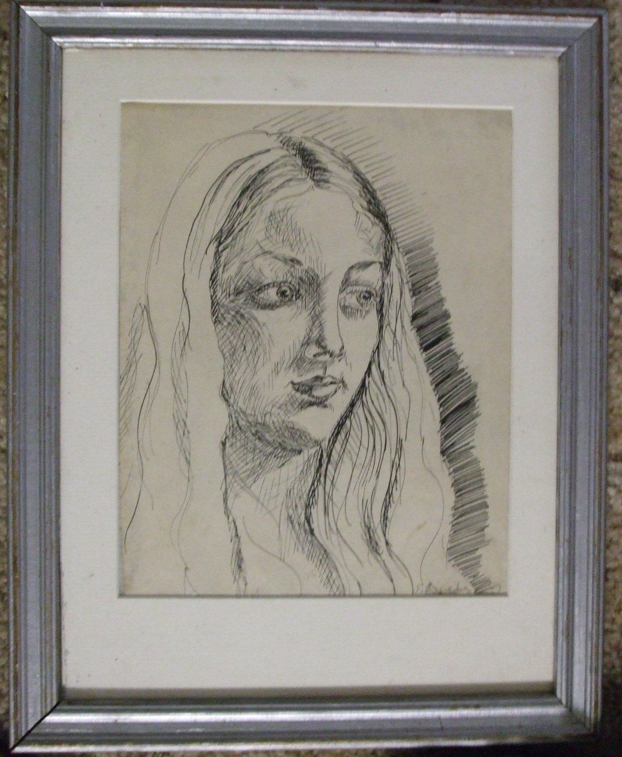 ORIGINAL INK DRAWING/ Vintage Portrait