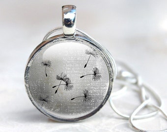 Dandelion Necklace - Dandelion Seed Necklace - Dandelion Jewelry - Flower Glass Pendant (DNDS1)