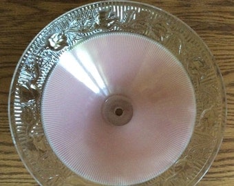 Vintage Antique 1930's Art Deco Frosted Pink Ceiling Light Fixture Raised Floral Design / Replacement Shade / Pink Globe