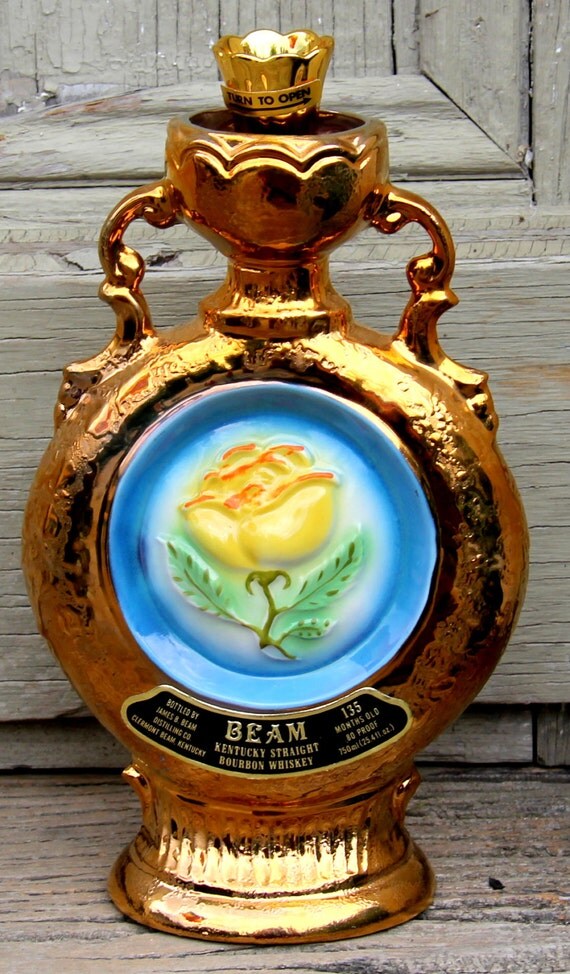 Snazzy Jim Beam Yellow Rose Whiskey Decanter by NostalgiaVermont