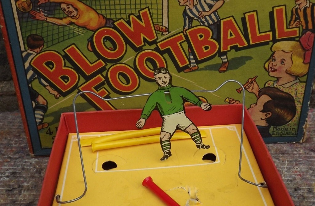 Vintage Blow Football English Soccer Table Top Game 1930s/40s