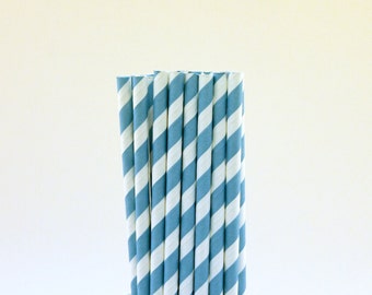 Blue Striped Paper Straws-Blue Straws-Striped Straws-Pool Party Straws-Wedding Straws-Police Party Decor-Paper Drinking Straws