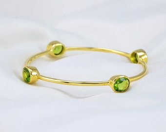 Peridot Bangle - Stackable Gemstone Bangles - Green Bangle - Gemstone Bangle Bracelet - August Birthstone Bangle - Gold Bangle - Bezel Set