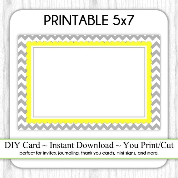 Printable 5x7 Card Gray and Yellow Chevron 5x7 Blank Card