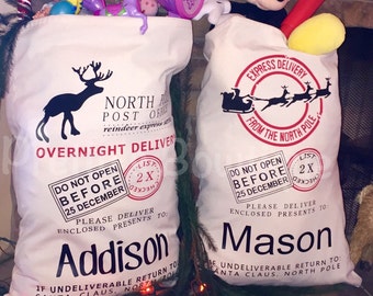 Personalized Santa Sack or Reindeer Sack Personalized with Child’s Name