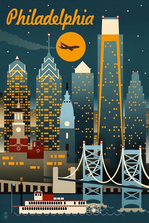 Philadelphia Pennsylvania Retro Skyline Art Prints