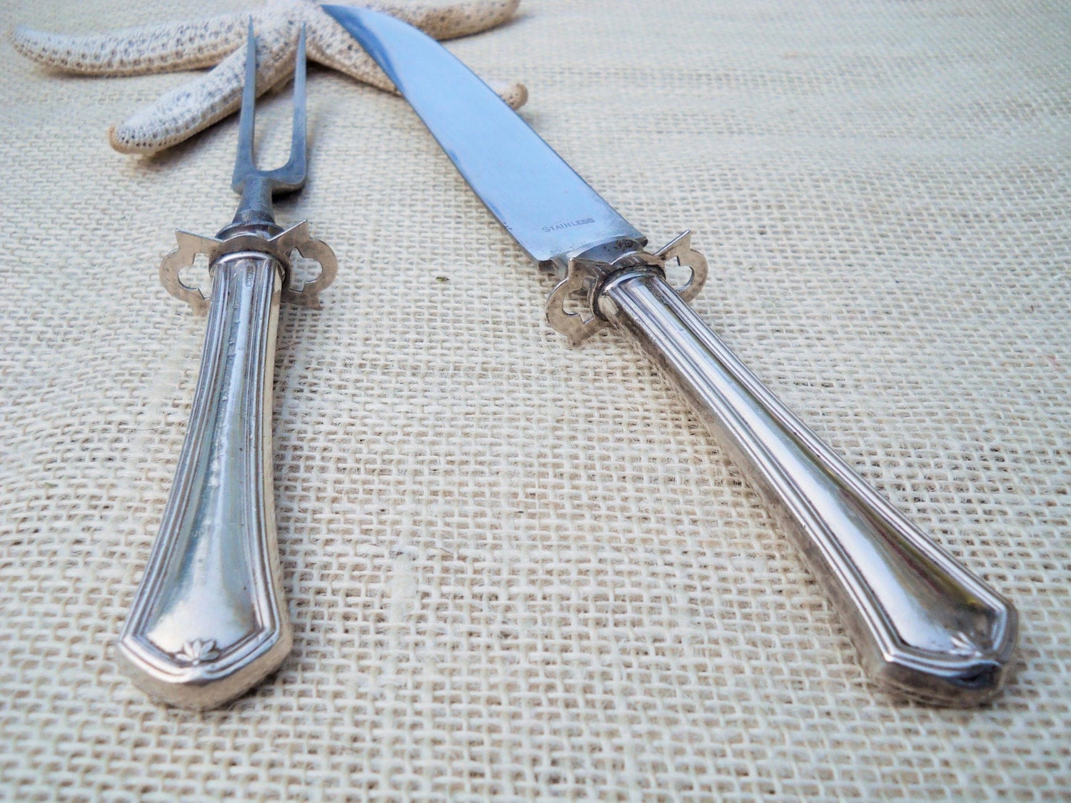Vintage Sterling Silver Fork and Knife Carving Set