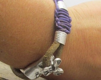 Women bracelet | Womens knitting leather bracelet | Knitting bracelet | purple leather bracelet | silver plated clasp