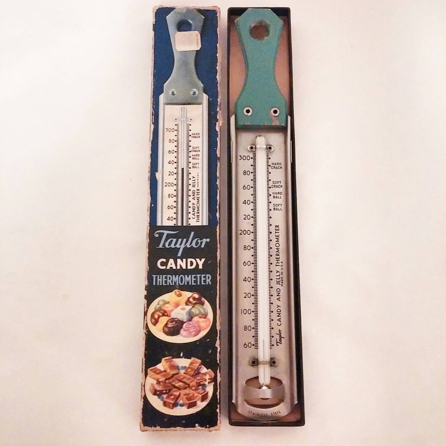 Mid Century candy thermometer Taylor metal device wooden
