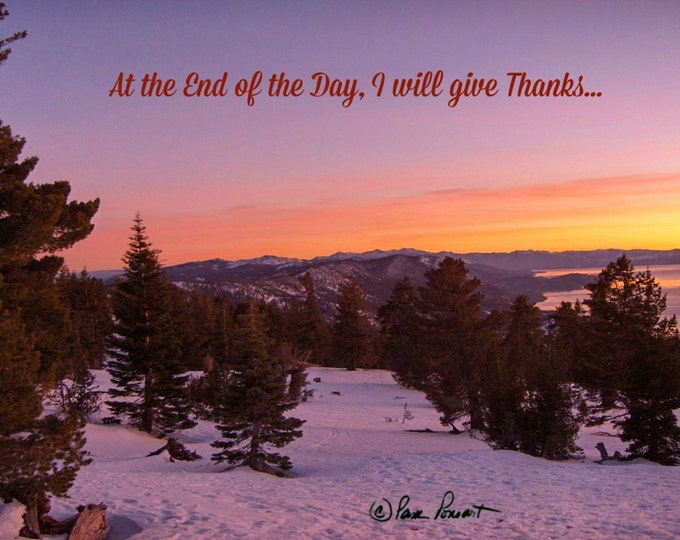 Gratitude Photo Card, Lake Tahoe Sunset, Printed Text, Handmade Blank Inside Photo Stationary, Heavy Card Stock, Coordinating Envelope