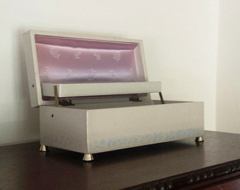 Vintage White and Blue Cardboard Jewelry Box *FREE SHIPPING *