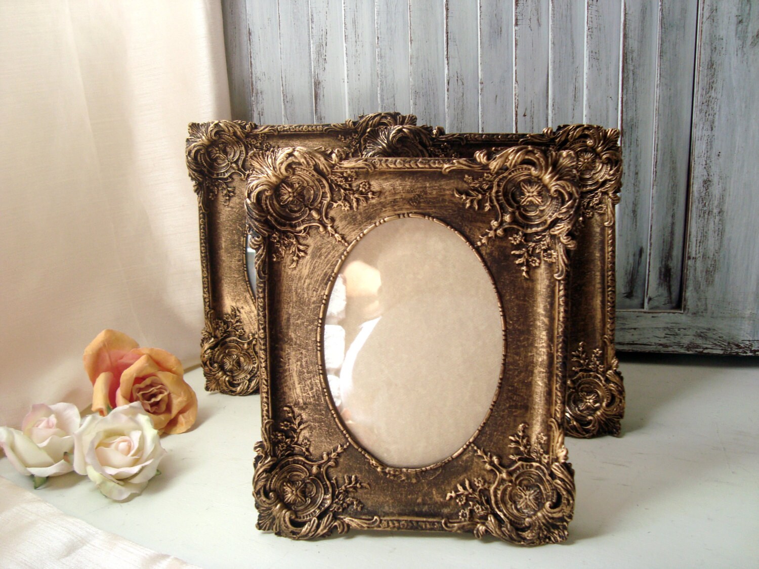 Gold Vintage Style Ornate 5 x 7 Frame Table by WillowsEndCottage