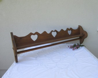 Vintage,38"wood,Heart,shelf,wall hanging rod,home decor,display,kids,girls,baby's room,nursery,shelving,kitchen,bath,clothes rod,rack,closet