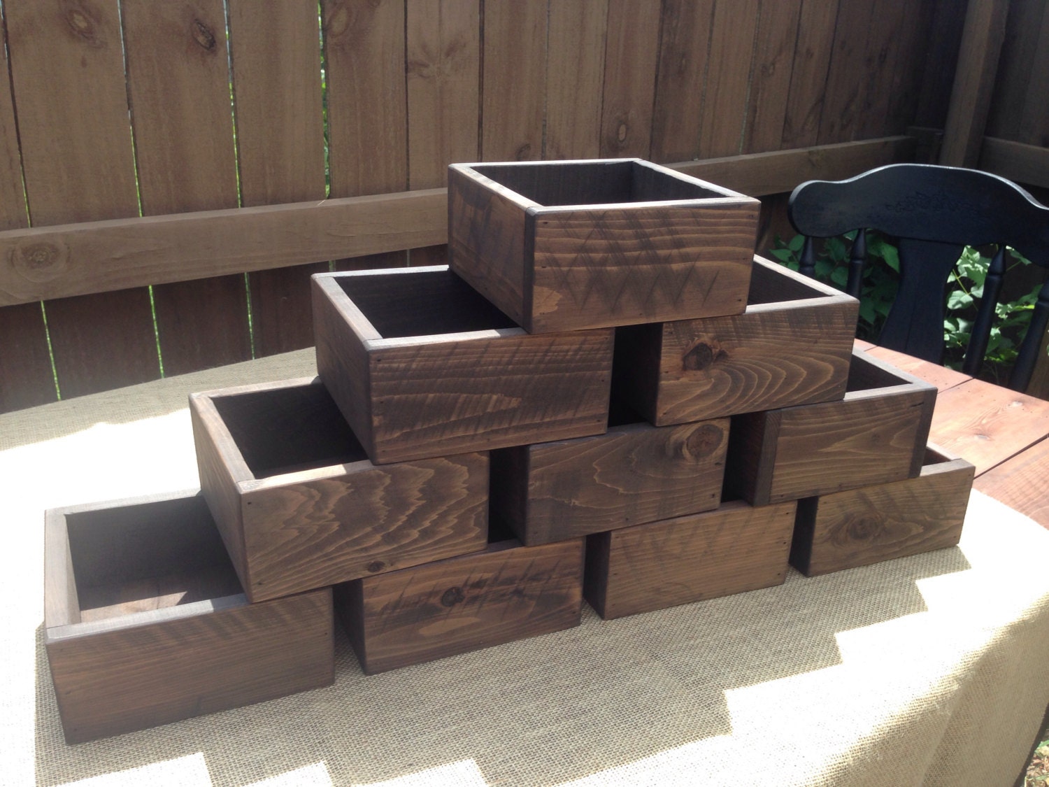 Set of Ten Rustic Wood Flower Boxes Succulent Planter
