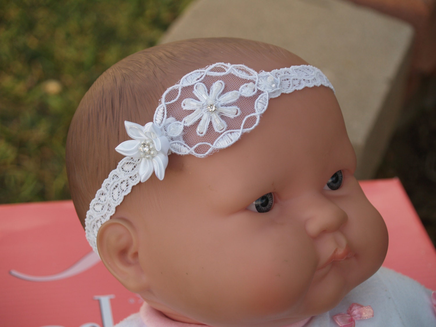 Baptism White lace headband for baby girls Christening