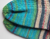 Socks art for your feet turquoise emerald handknit selfstriping yarn dyed after paintings of Hundertwasser Made To Order in your size