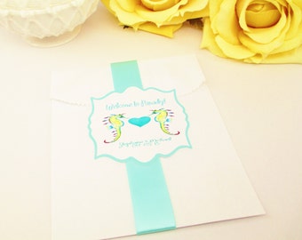 20 Pool Blue Wedding Favor Bag and Sticker, Aqua Candy Bag, Beach Wedding Gift Bag, Seahorse Cookie Bag, Destination Wedding Candy Bag