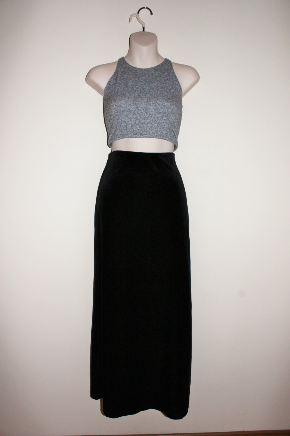 90s plum floral velvet maxi skirt