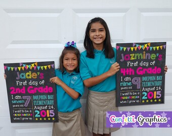 First Day Of School Girl Pre-K Kindergarten Preschool First grade Custom Chalkboard Chalk Back To School Sign Banner Photo Prop Digital File